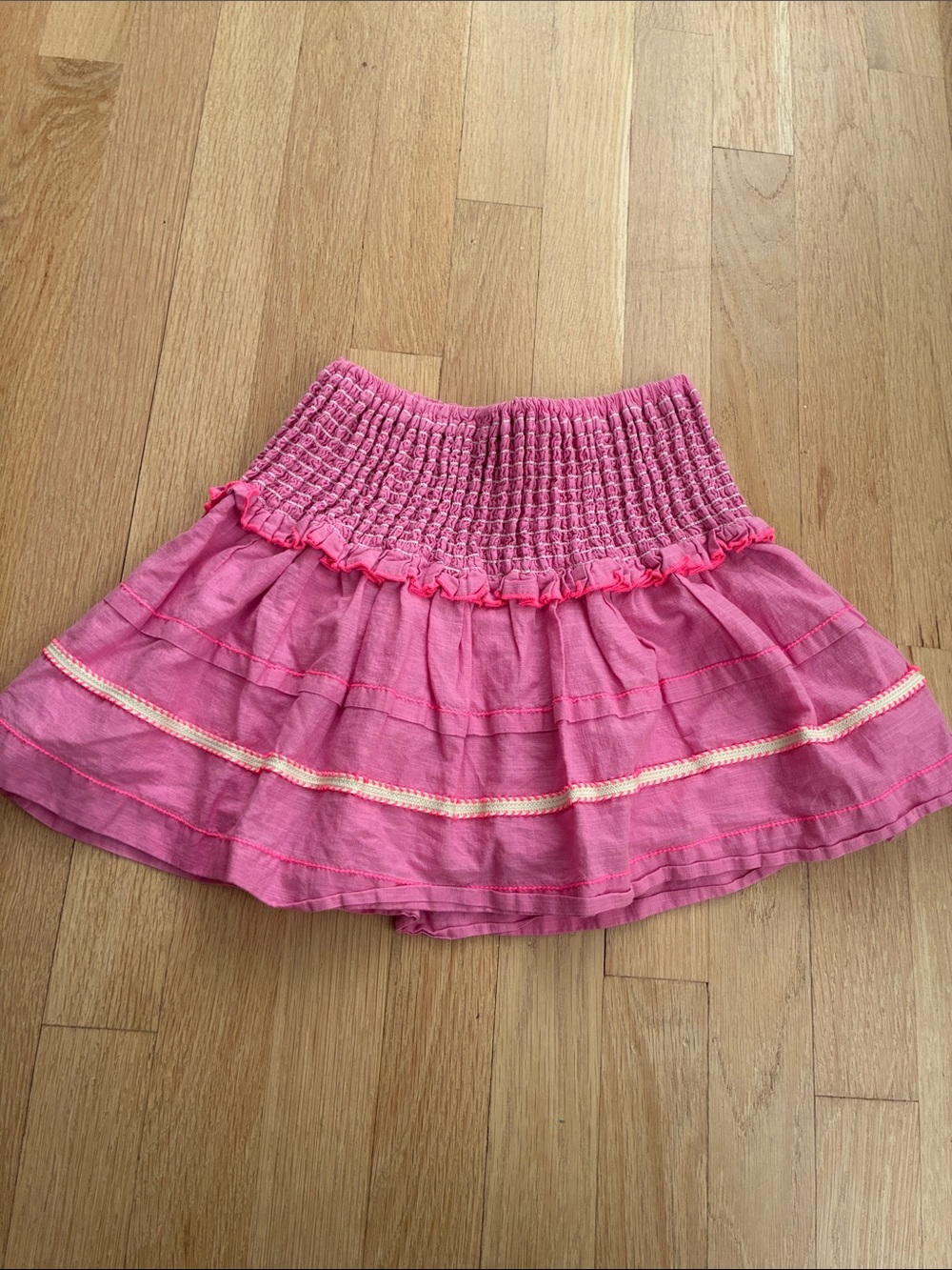 Zara Pink Smocked Tiered Skirt with Trim, never worn